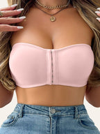 1pc Women's Strapless T-Shirt Bra with Front Clasp & 6-Row Zipper Closure - No Underwire Seamless Full Coverage, Removable Pads Breathable High-Elasticity Soft Pink for Yoga Gym Casual Outfits - All-Season Wear, Gym Tank Top - The Superior Findings Depot