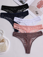 5pcs for Women, Mid-Rise, Transparent Floral Design, Sexy Lingerie, Breathable Underwear In - The Superior Findings Depot