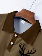 Men's Camouflage Sleeve Shirt - Khaki Base with Elk Print