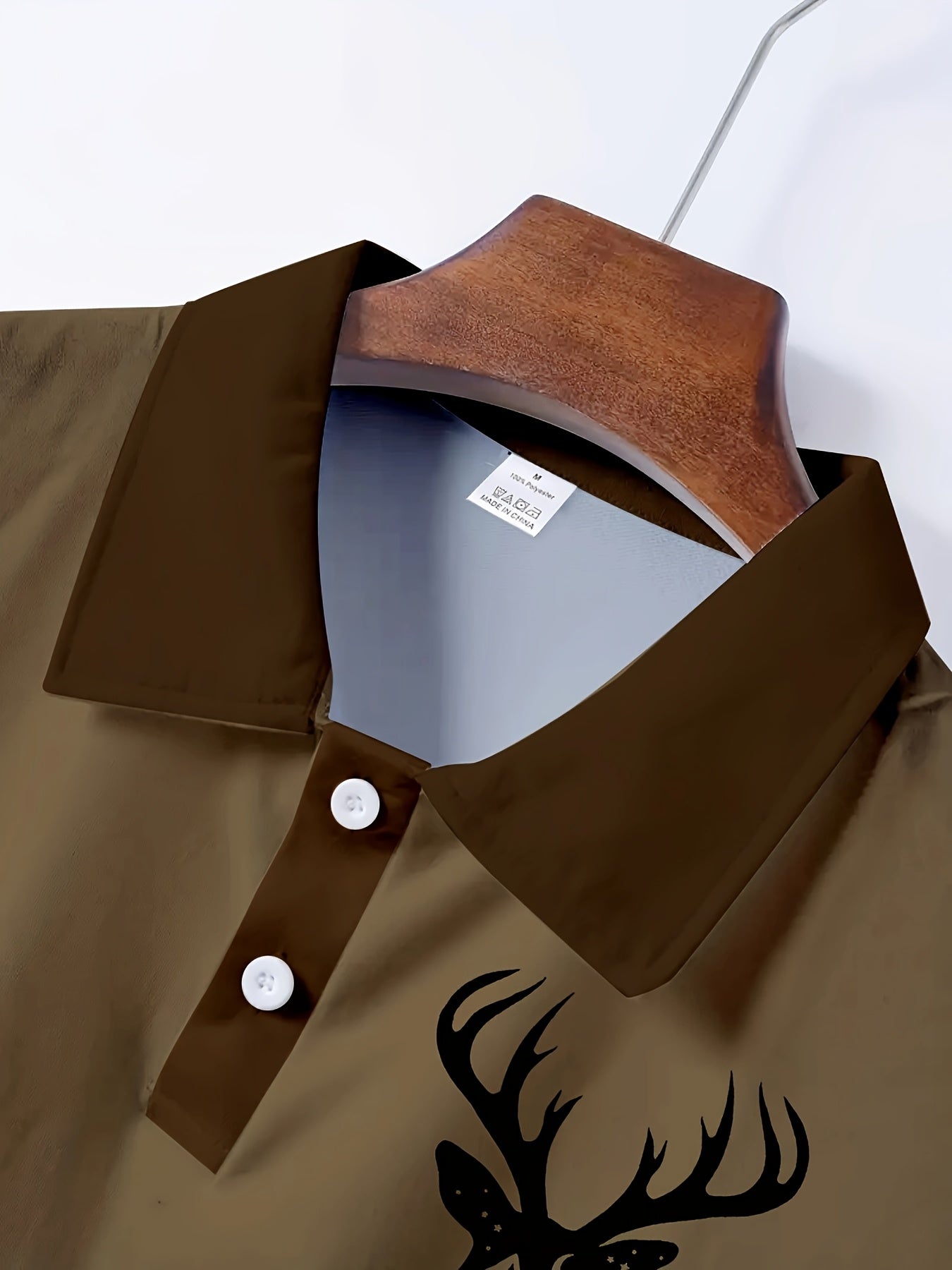 Men's Camouflage Sleeve Shirt - Khaki Base with Elk Print