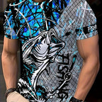Men's Fashion Casual Crew Neck 3D Fishing Print T-Shirt, 100% Polyester Knit Fabric, Casual Style with Slight Stretch, Regular Fit Animal Pattern Tee