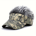 Sporty Camo Baseball Cap with Built-In Wig - Hip Hop Style