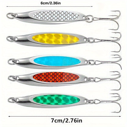 5pcs Essential Anglers Lure Set - Versatile Metal Baits for Saltwater & Freshwater Fishing - Durable Treble Hook Design for Trout, Bass, Salmon