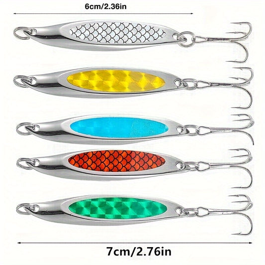 5pcs Essential Anglers Lure Set - Versatile Metal Baits for Saltwater & Freshwater Fishing - Durable Treble Hook Design for Trout, Bass, Salmon