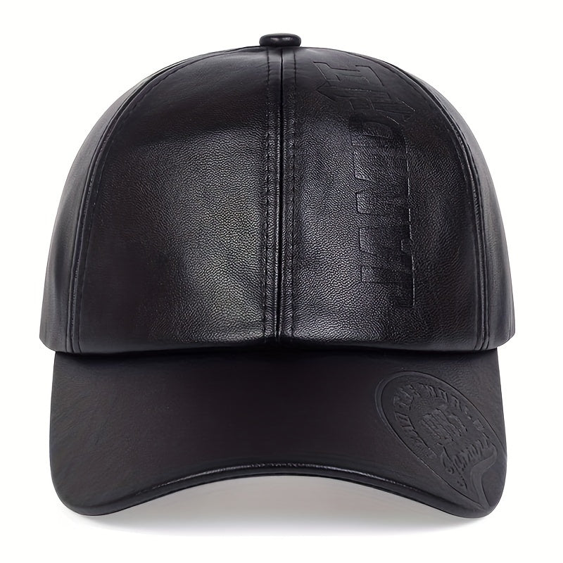 1pc Men's British PU Leather Baseball Cap Adjustable Breathable Casual Hat Spring/Summer/Autumn/Winter Hat Christmas Gift - The Superior Findings Depot
