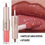 Double-Ended Lip Gloss with Matte Lip Line and Mirror Finish - Shine, Moisturizing, All Light Beige Types, Perfect Gift for Women, Daily Makeup, Sophisticated Design, Highquality Finish - The Superior Findings Depot