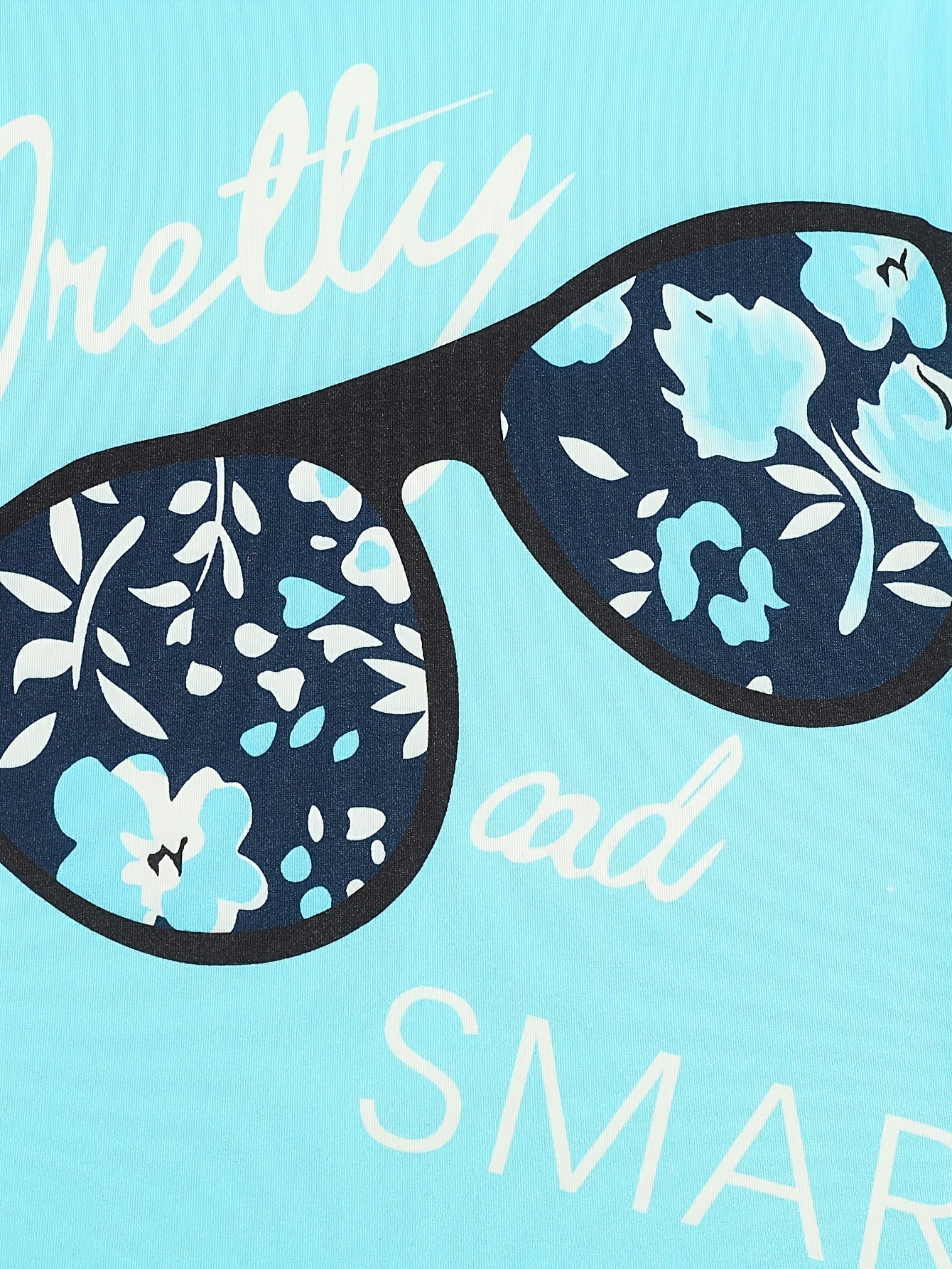 2pcs Girls' Clothing Party Slogan Large Glasses Print Pattern Drop Shoulder Irregular Hem Design Loose Short Sleeve T-Shirt + Floral Print Skinny Nine-Tenths Bottoms Set Girls' Summer Outfit Holiday Gift Girls' Fashion Casual - The Superior Findings Depot