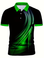Men's Summer Short Sleeve Shirt - Bright Green Geometric Pattern