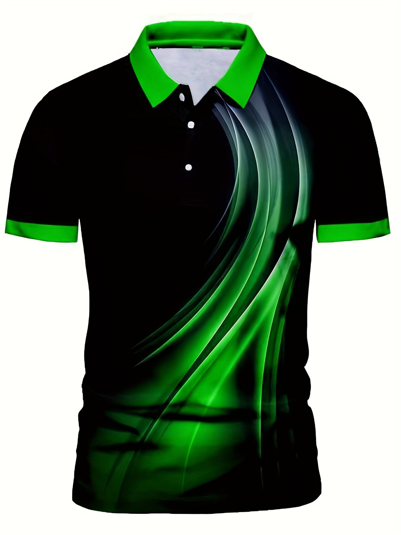 Men's Summer Short Sleeve Shirt - Bright Green Geometric Pattern