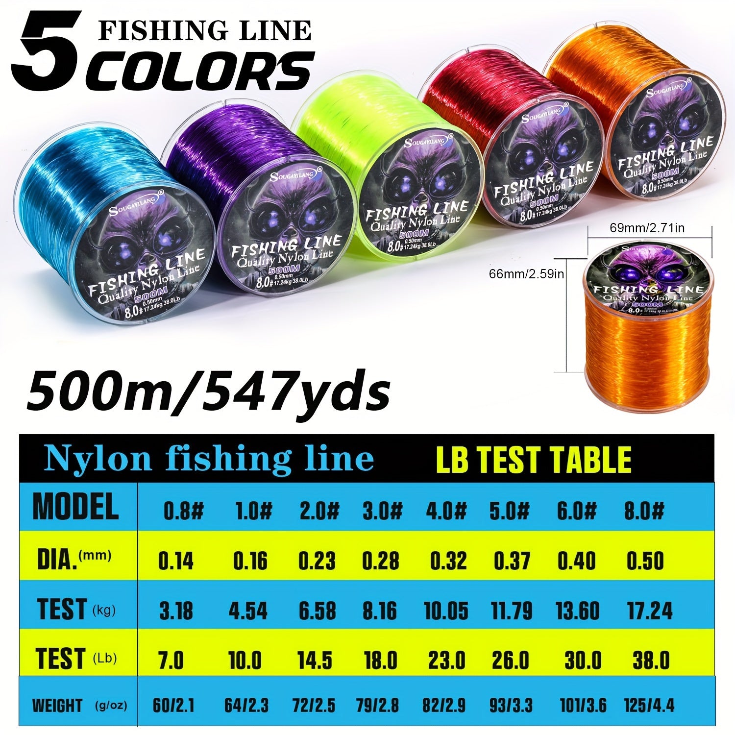 Sougayilang 500m/547yds Fishing Line, Wear-resistant Nylon Line, Fishing Accessories - The Superior Findings Depot