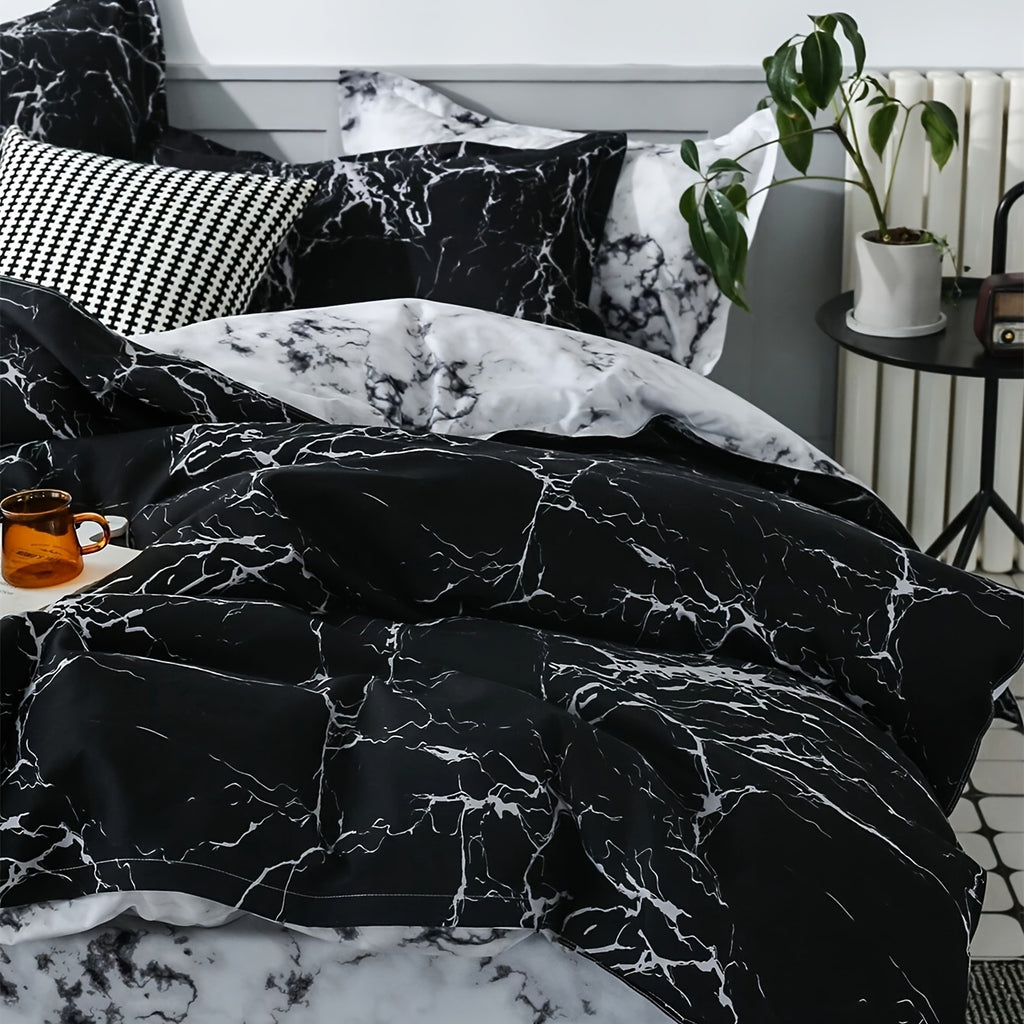2/3pcs Brushed Marble Print Duvet Cover Set, Excludes Filling and Pillows - The Superior Findings Depot