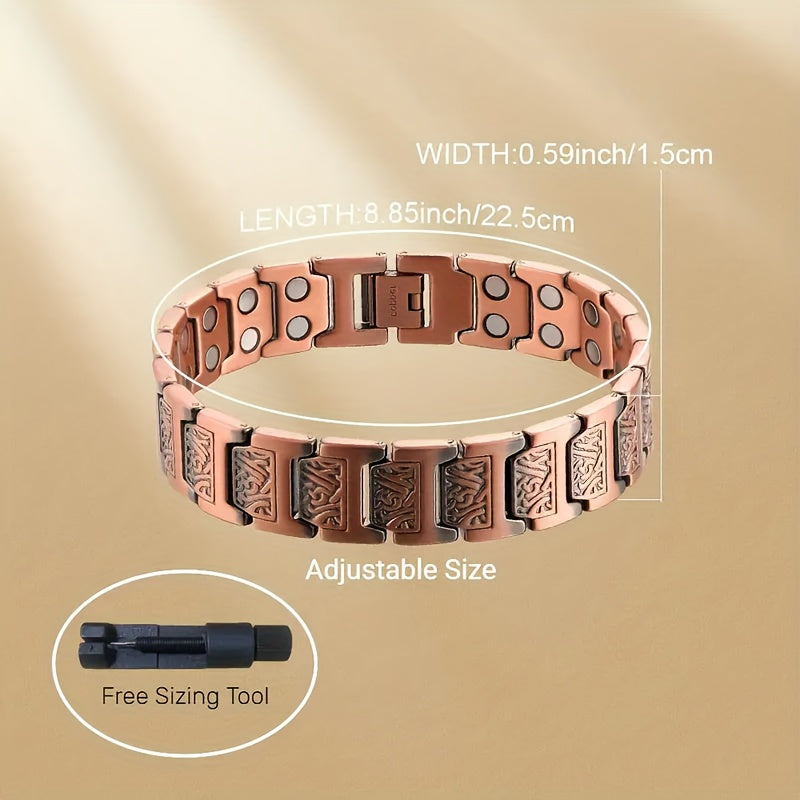 Magnetic Bracelet for Men & Women, Adjustable Hypoallergenic Copper Jewelry, Magnetic Clasp & Chinese Character-like ID Tags with Sizing Tool, No Nickel/Lead, Eczema/Sensitive Beige, Modern Black Accent Design - The Superior Findings Depot