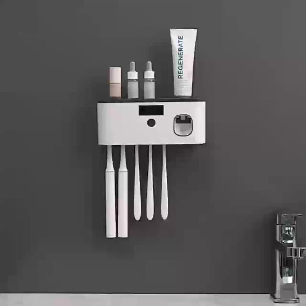Smart Toothbrush Sanitizer - Automatic Toothpaste Dispenser Wall-Mounted USB