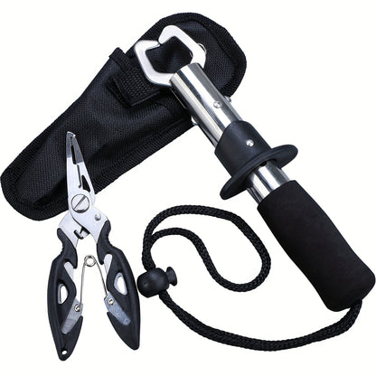 Complete Fishing Tool Set - Nets with Telescopic Folding Landing Net, EVA Handle, Durable Nylon Net Bag, Stainless Steel Fish Controller, and Fishing Pliers for Efficient Catching and Releasing