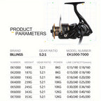 BILLINGS EK 1000~7000 Series, 5.2:1 Gear Ratio, 26LB Max Drag, Aluminum Alloy Metal Spool, Spinning Fishing Reel, For Freshwater Saltwater, Ambidextrous, Rotating, PA (Polyamide, Nylon) Major Material, Mixed Color, 1 Product - The Superior Findings Depot