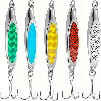 5pcs Essential Anglers Lure Set - Versatile Metal Baits for Saltwater & Freshwater Fishing - Durable Treble Hook Design for Trout, Bass, Salmon
