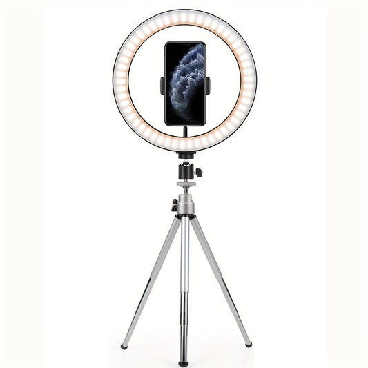 1pc 25.4cm Ring Fill Light With Adjustable Tripod Stand & Phone Holder, LED Selfie Circle Light For Tiktok YouTube Zoom Photography Makeup Live Stream