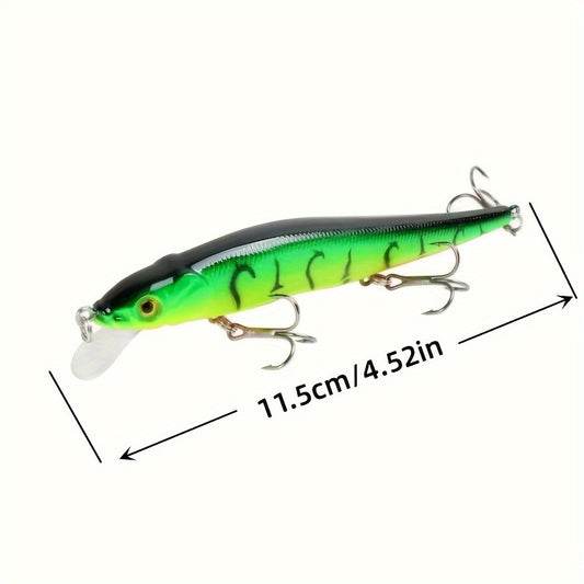 1pc 11.5cm/14g Lifelike Minnow Plastic Simulation Lure - Premium Hard Bait with 3 Sharp Treble Hooks for Pike Carp Fishing - Artificial Bait with Realistic Swimming Action