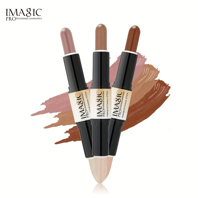 IMAN OF MAGIC Dual-Ended Concealer & Contour Stick - Waterproof, Natural Finish for All Skin Tones | Highlights & Conceals Blemishes, Dark Circles, Shadows Nose & Cheeks | Versatile Makeup Stick with Pink & Brown Shades - The Superior Findings Depot