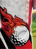 Men's Custom Golf Shirt - Blue & Black Flame with Golf Ball Accent