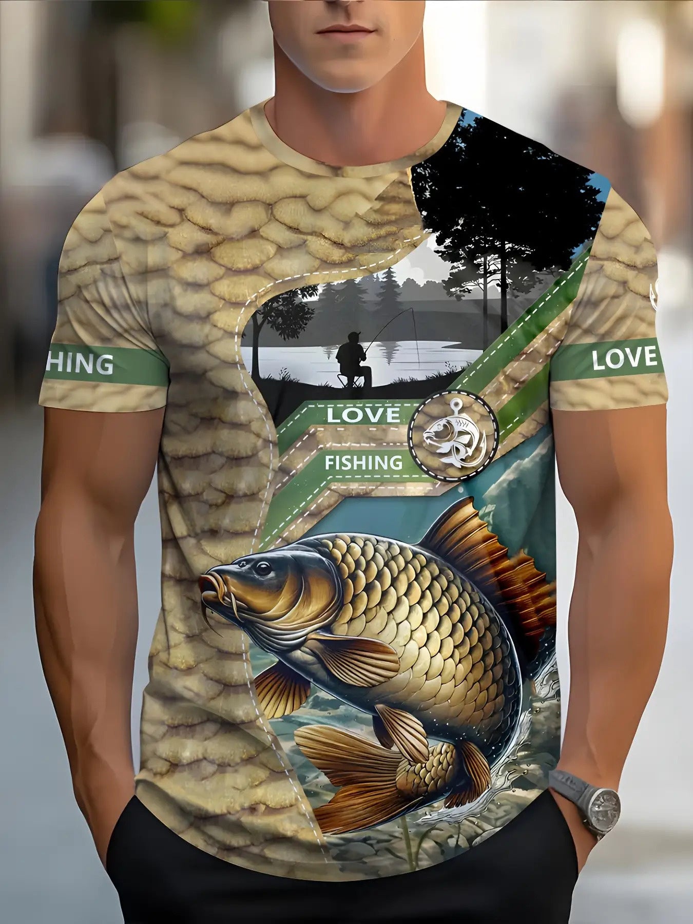 Men's Carp Fishing Print T-Shirt - All-Over Digital Print