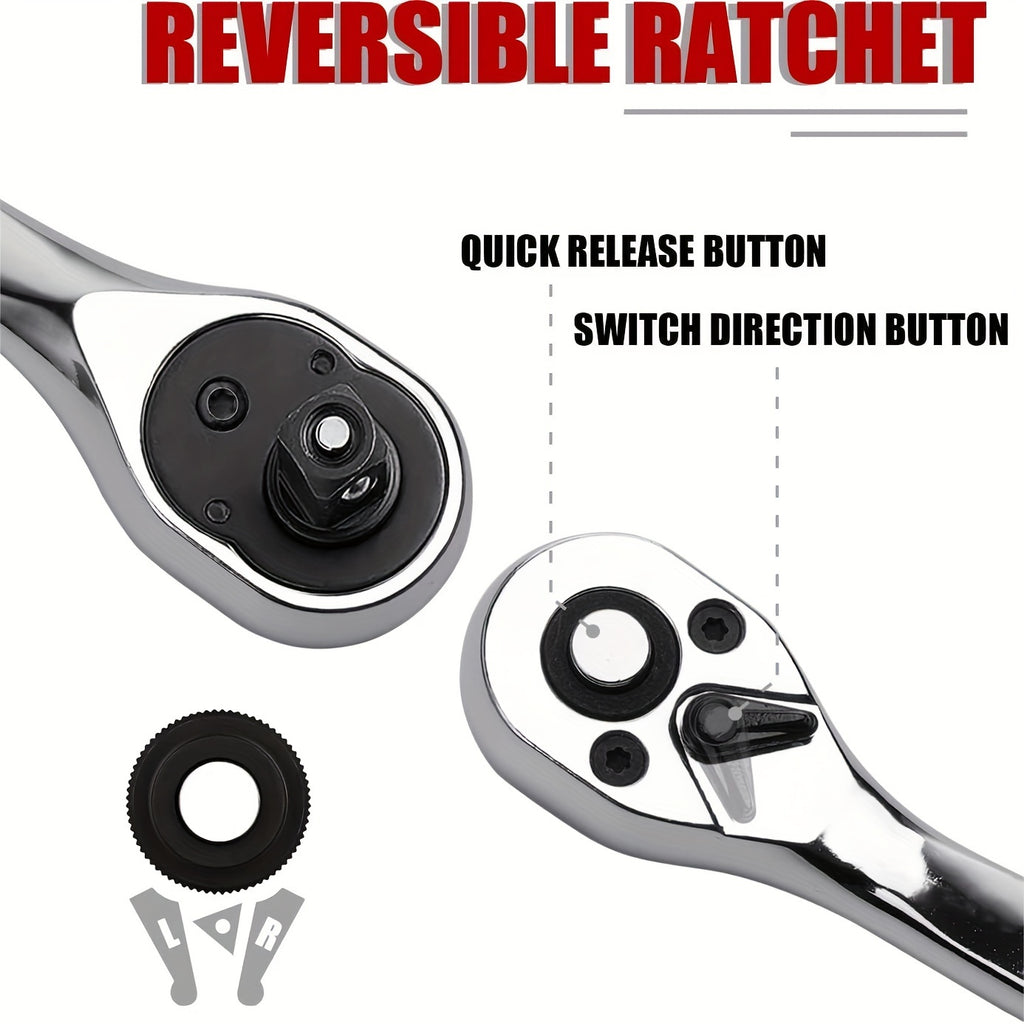 46pcs Car Repair Tool Kit, 1/4 Inch Ratchet Wrench Set with Versatile Bit Socket Set And Extension Bar, Combo Tools Kit, for Car, Motorcycle & Bicycle Repair - The Superior Findings Depot