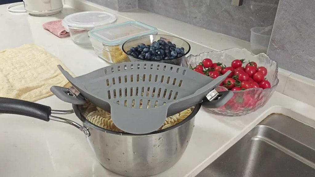 1pc ABERZEY Clip-On Strainer for Pots & Pans - Durable Plastic Kitchen Colander for Pasta, Meat, Vegetables, Fruits - Easy Drainage & Compact Design, Strainer for Pasta, Vegetable Preparation, Modern Kitchenware, Efficient Dr - The Superior Findings Depot