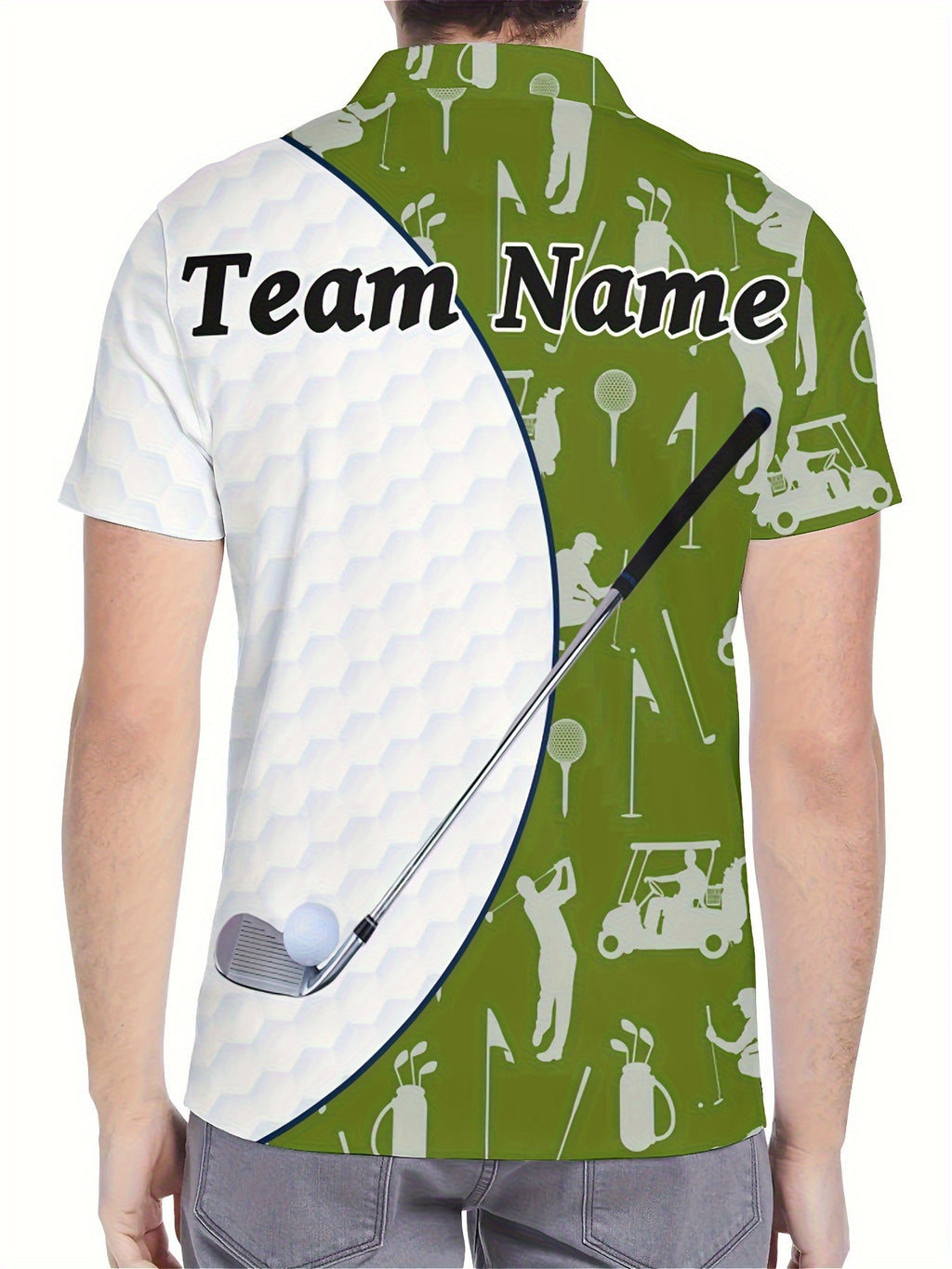 Customizable Men's Golf Polo Shirt - Golf Ball & Club Print