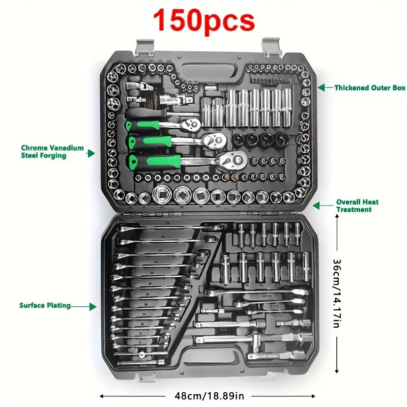 [Multifunctional Tool Set] 46pcs Multifunctional Automotive Mechanical Repair Tool Set | Durable Metal Structure with Socket, Wrench and Ratchet Set, Toolbox with Storage Box