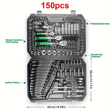 [Multifunctional Tool Set] 46pcs Multifunctional Automotive Mechanical Repair Tool Set | Durable Metal Structure with Socket, Wrench and Ratchet Set, Toolbox with Storage Box