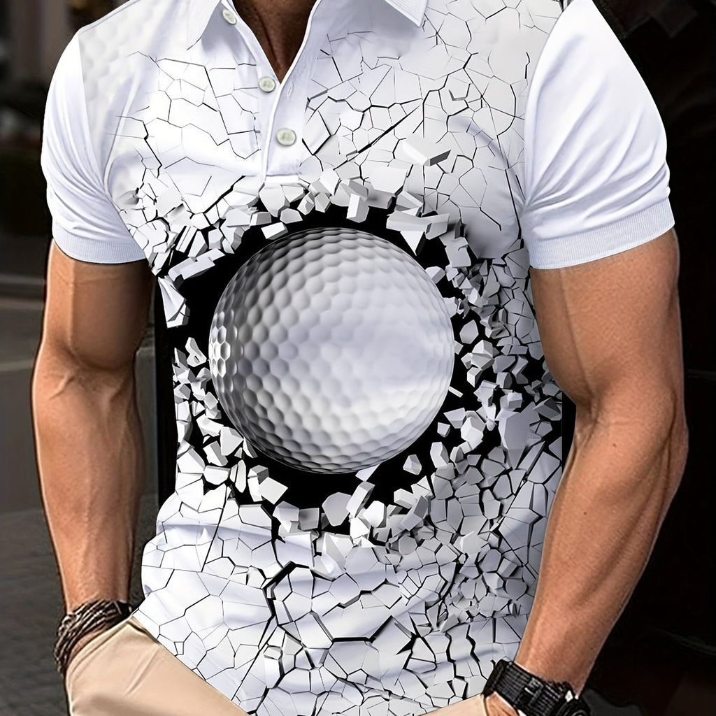 Fashion Simple Printed Shirt Casual Turnover Collar Men's Shirt Summer Breathable Golf Shirt Short Sleeve Sports Top