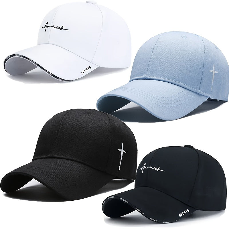 4pcs Men'S Baseball Caps - Fashion Business Casual Style, Breathable Mesh Back, Adjustable Size, Suitable for All Seasons, Solid Color Logo Design, Casual Hat | Fashion Hat