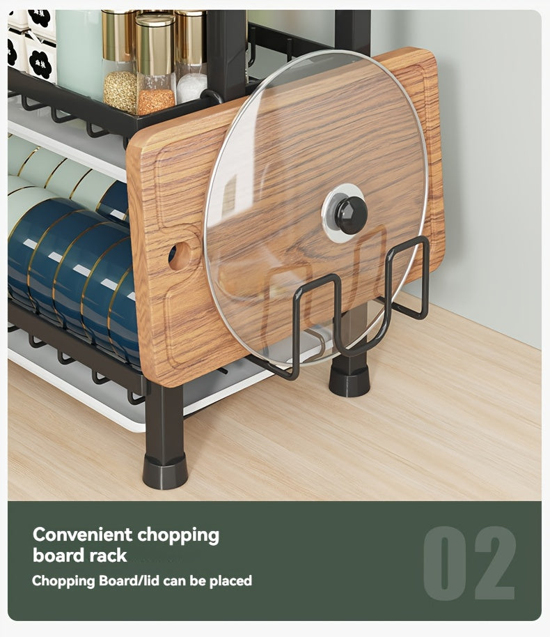 2025 Two/Three-Tier Carbon Steel Dish Rack with Drain Board, Cutlery Holder and Cup Hook - Space-Saving for Kitchen Countertop Storage - Black, No Electricity Required, Dish Drying Rack | Smooth Black Surface | Durable Kitche - The Superior Findings Depot