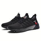 [Lightweight Sneakers] Lightweight Breathable Men's Mesh Sneakers | Low-Top Training Shoes with EVA Cushioning, Black & Red Accents for Running, Hiking, Gym & Casual Wear - All-Season Comfort, Hiking Footwear, Sleek Sporty De - The Superior Findings Depot
