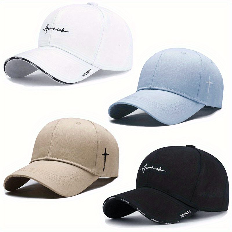 4pcs Men'S Baseball Caps - Fashion Business Casual Style, Breathable Mesh Back, Adjustable Size, Suitable for All Seasons, Solid Color Logo Design, Casual Hat | Fashion Hat