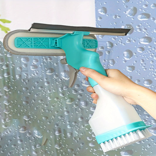 4-in-1 Glass Cleaner Brush – Multipurpose Window & Mirror Cleaning Tool with Spray, Scrub, Wipe & Scrape Functions for Bathroom, Tile & Household Surfaces