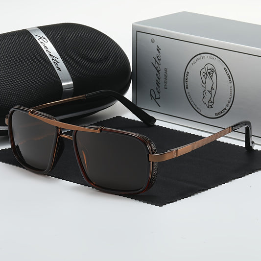 Renekton Men'S Polarized Fashion Glasses - Classic Business Style, Square Frame With Punk Accents For Outdoor Fishing & Driving