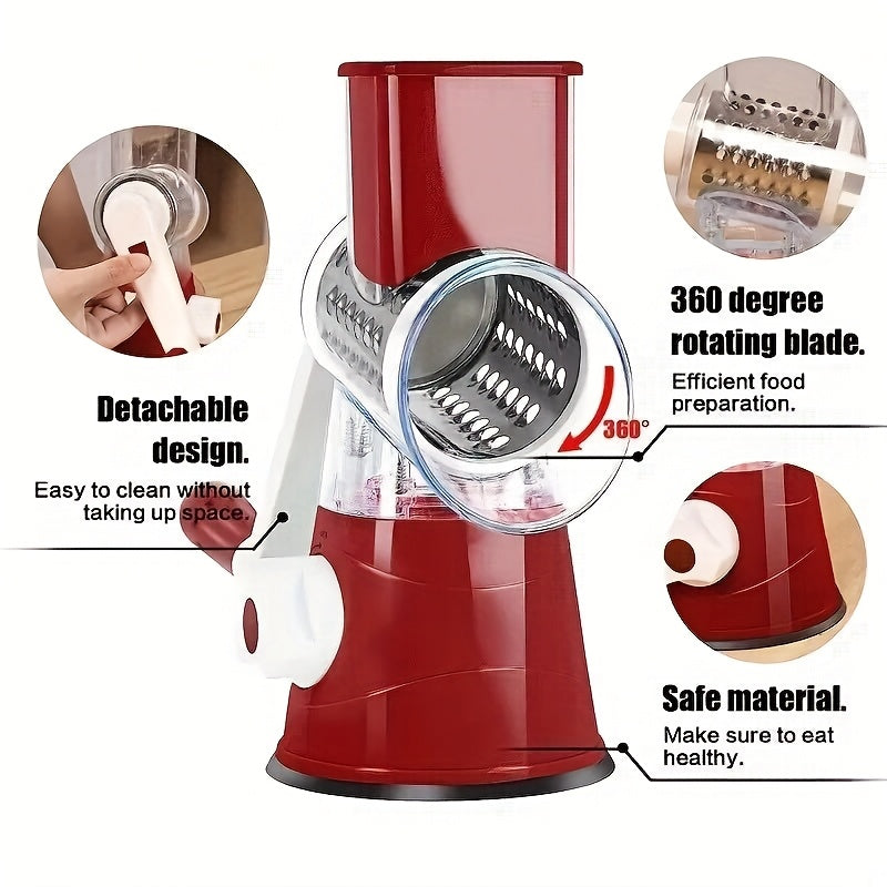 New Manual Food Processor & Shredder - Heavy-Duty Metal Drum Slicer
