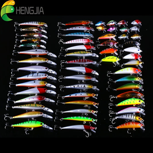 56-Piece Topwater Minnow Fishing Lures Kit - High-Performance Artificial Tackle with Realistic Crank Baits for Guaranteed Catch - Ideal for All Fish Species, Perfect for Beginners and Pros!
