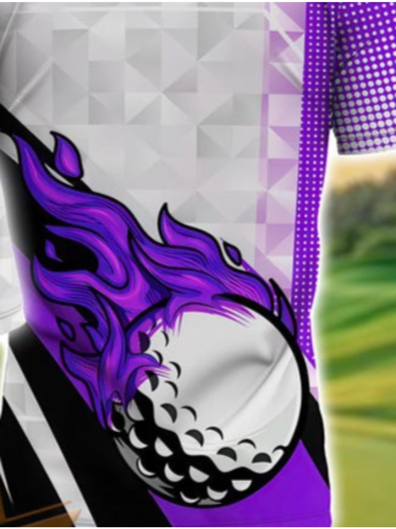 Men's Custom Golf Shirt - Blue & Black Flame with Golf Ball Accent