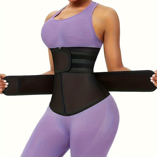 1pc Double Belt Zipper Waist Trainer with Hook & Loop Fastener Compression Cincher, Women's Underwear & Shapewear