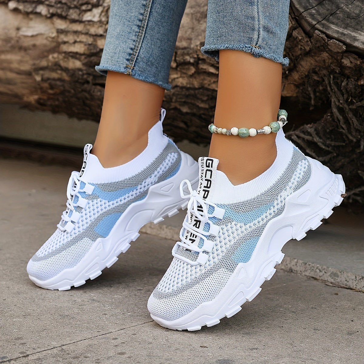 Women's Colorblock Knitted Sneakers, Stylish Breathable Low Top Running Trainers, Comfy Outdoor Sports Shoes plus size - The Superior Findings Depot