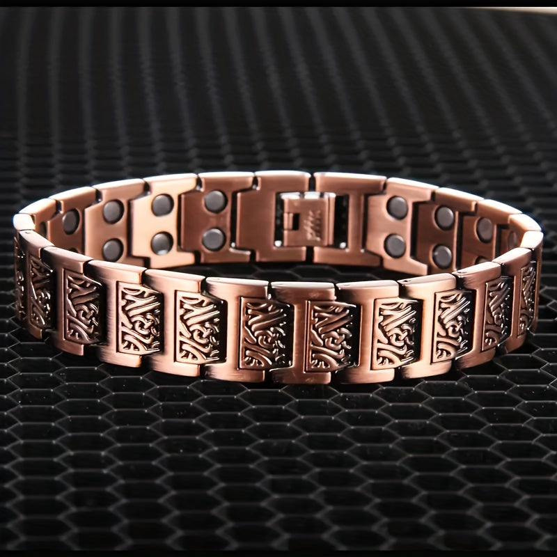 Magnetic Bracelet for Men & Women, Adjustable Hypoallergenic Copper Jewelry, Magnetic Clasp & Chinese Character-like ID Tags with Sizing Tool, No Nickel/Lead, Eczema/Sensitive Beige, Modern Black Accent Design - The Superior Findings Depot