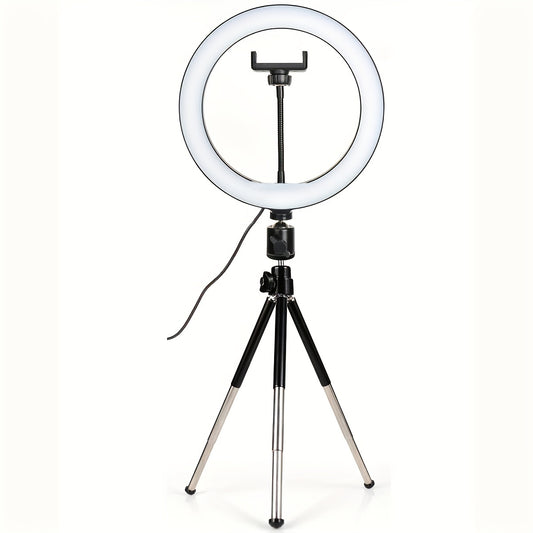 1pc 25.4cm Ring Fill Light With Adjustable Tripod Stand & Phone Holder, LED Selfie Circle Light For Tiktok YouTube Zoom Photography Makeup Live Stream