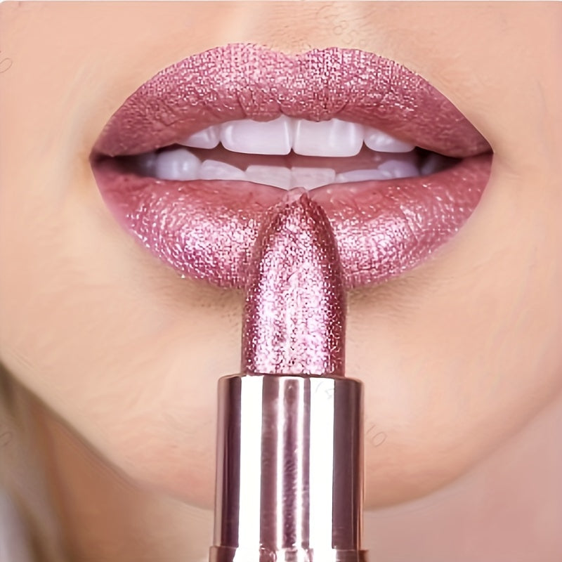 Rose Smoky Glitter Lipstick - Shimmering Pink Glossy Lipstick with Metallic Finish, Long-Lasting for All Light Beige Types, Perfect for Parties & Special Occasions, Party Makeup, Starry Sky Design, Metallic Finish - The Superior Findings Depot