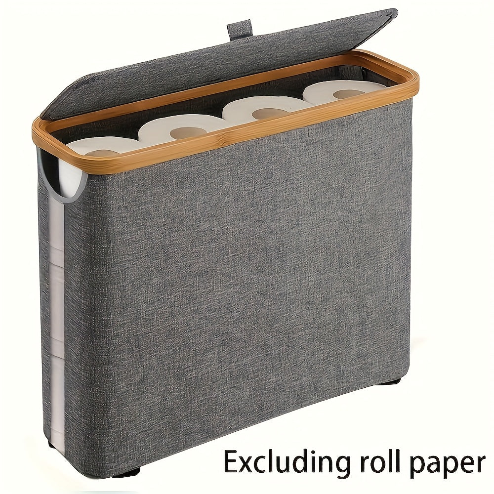 Large Capacity Toilet Paper Holder with Lid - Foldable Wood Frame
