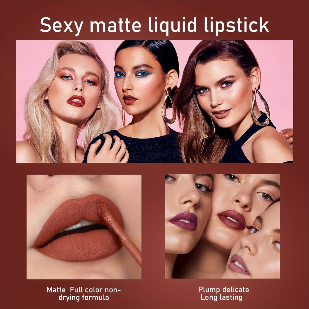 6pcs HANDAIYAN Matte Liquid Lipstick Set - Waterproof Long-Lasting Full Coverage Lip Gloss, Non-Stick Formula with 6 Shades (, Nude, Burgundy, Deep, Plum,) - Lip Tint Kit for  Lips & All Light Types - The Superior Findings Depot