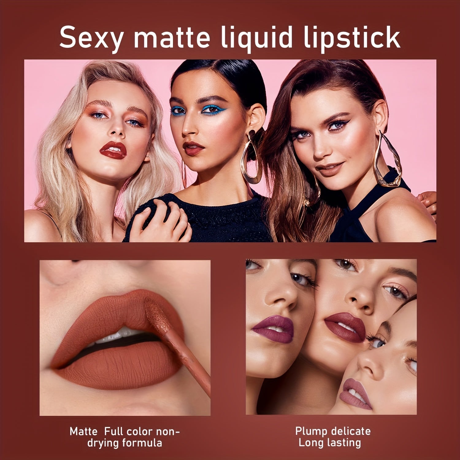 6pcs HANDAIYAN Matte Liquid Lipstick Set - Waterproof Long-Lasting Full Coverage Lip Gloss, Non-Stick Formula with 6 Shades (, Nude, Burgundy, Deep, Plum,) - Lip Tint Kit for  Lips & All Light Types - The Superior Findings Depot