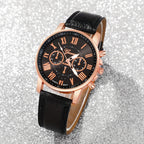 3pcs Fashionable And Simple Roman Watch Round Quartz Watch PU Leather Wrist Ideal Choice for Gifts - The Superior Findings Depot