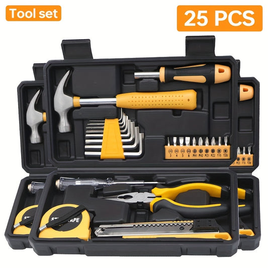 25-Piece Household Tool Set with Storage Case – Essential Hand Tools Kit with Hammer, Pliers, Screwdrivers & Tape Measure – Durable Steel Tools for